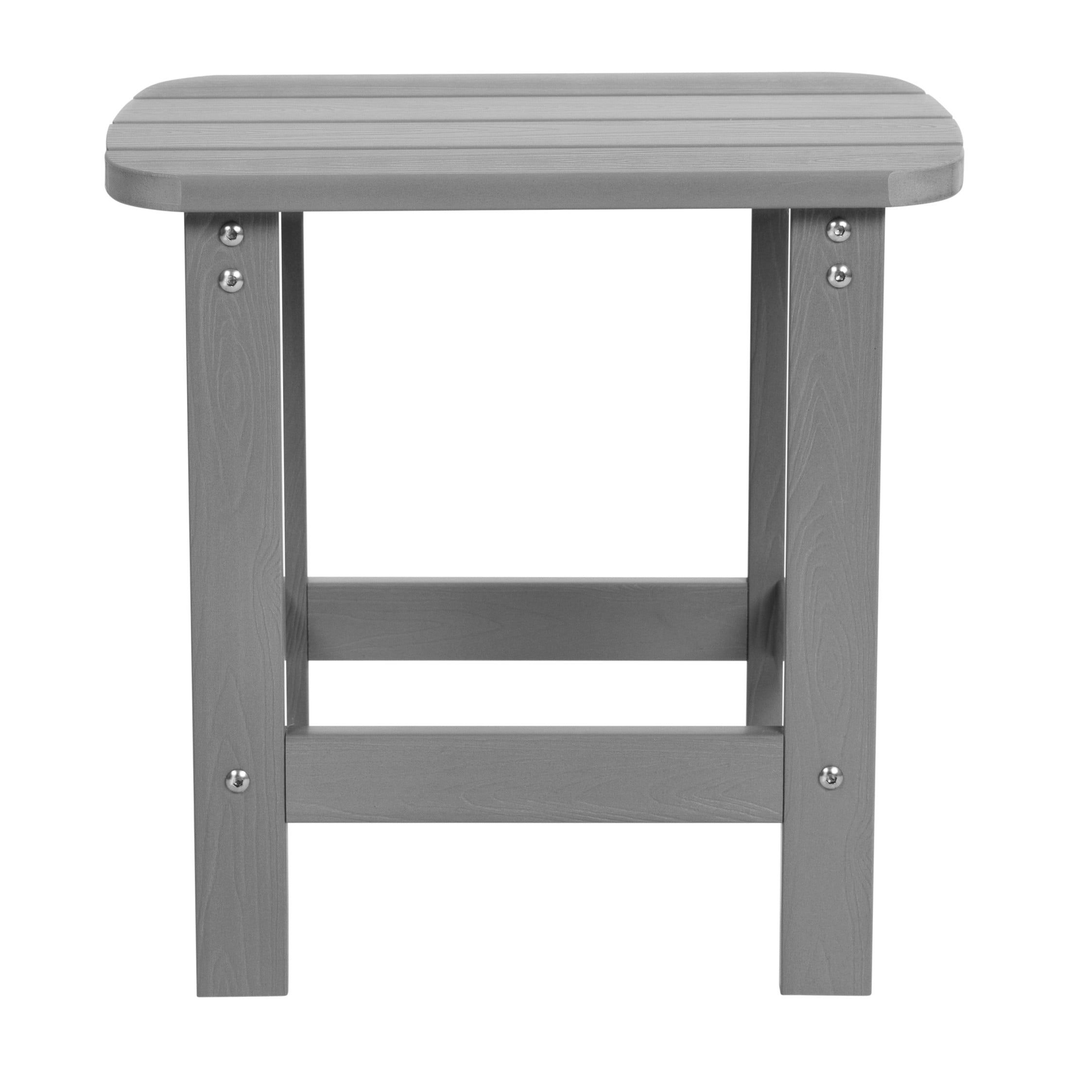 Emma + Oliver Set of 2 Classic All-Weather Poly Resin Rocking Adirondack Chairs in Gray with Matching Side Table for Year Round Use