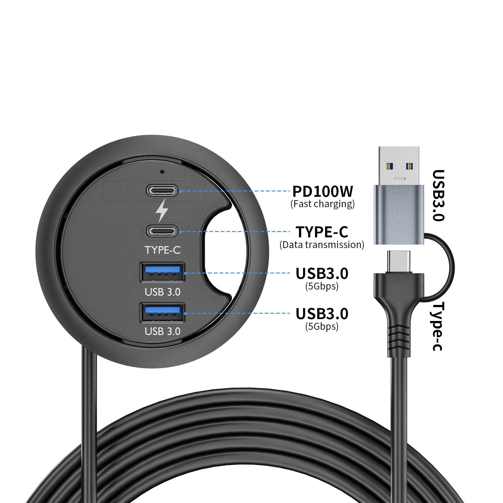 USB Docking Station USB Dock Laptop Docking Station Desktop Grommet Hole Desktop Cable Organization for PC Laptop