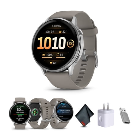 Garmin Venu 4 45mm GPS Fitness Smartwatch, Silver with Silver Gray Band Bundle