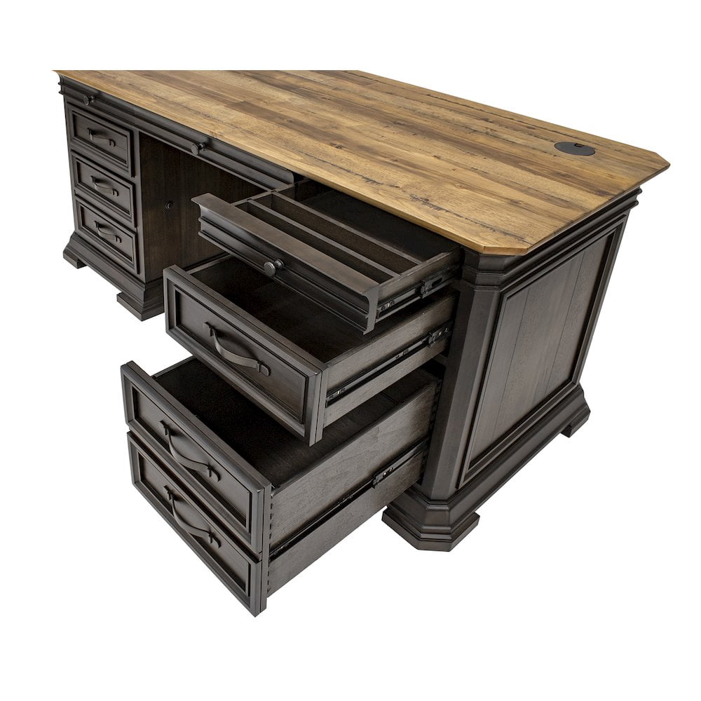Double Pedestal Executive Desk Solid Wood Plank Top Fully Assembled Brown
