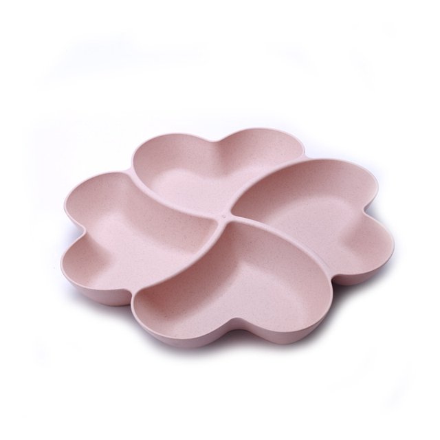4-grid Heart Shaped Fruit Platter Creative Plates Storage Box Dried Fruit Snack Plates Divided Candy Dessert Plate Container 1pc Pink 27cm