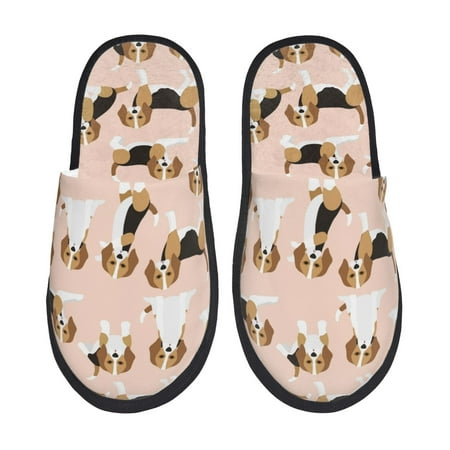 Balery Beagle Dog On Brown Slient Indoor Furry Fleece Comfort House Shoes Soft Non-Slip Home Shoes Cotton slippers House Slippers-- Large