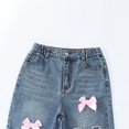 thumbnail image 6 of XFeng Girls Light Wash Wide Leg Jeans Elastic Waist Pink Bow Love You Embroidery Baggy Denim Pants Back To School, 6 of 8