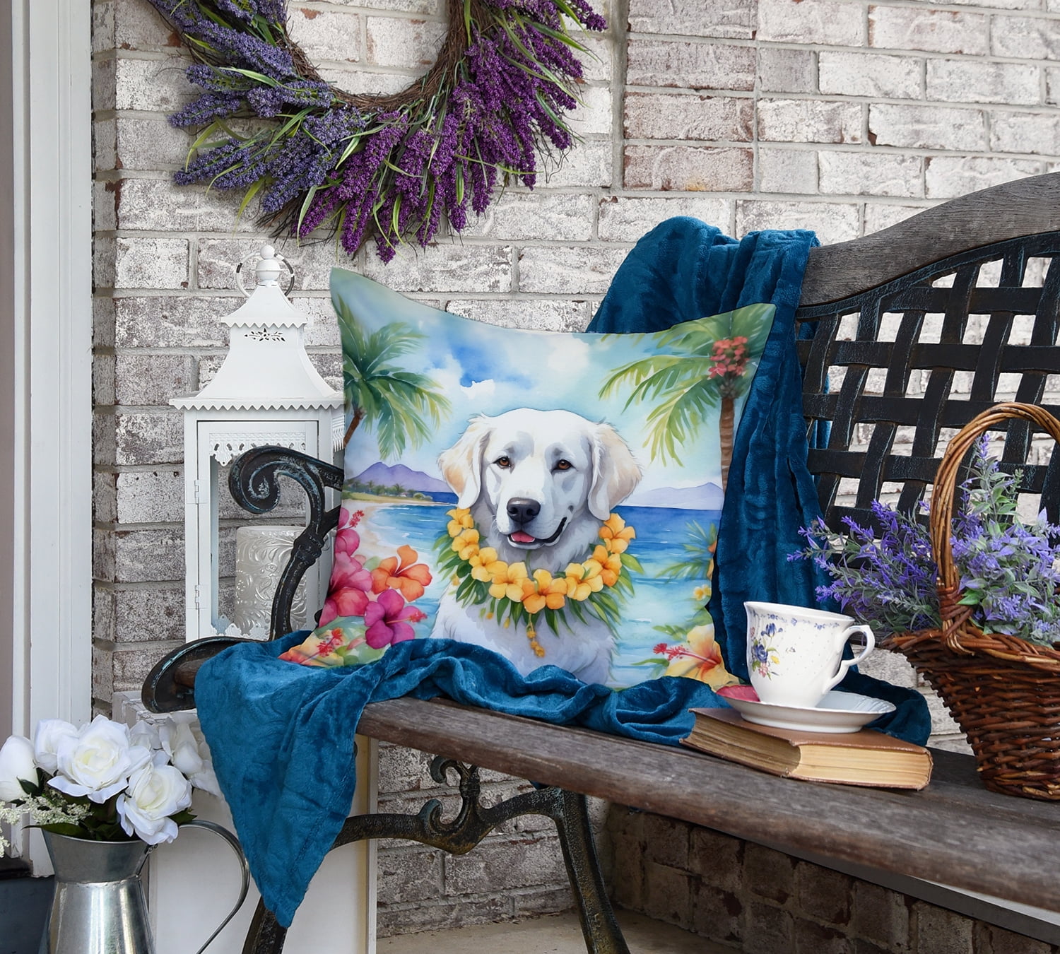 Kuvasz Luau Throw Pillow 18 in x 18 in