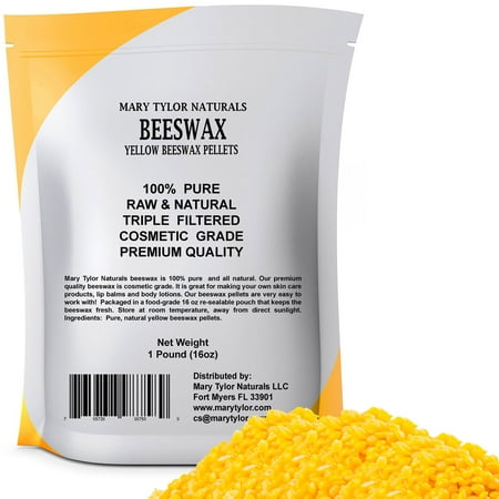 100% Organic Yellow Beeswax Pellets 1lb (16 oz) Premium Quality, Cosmetic Grade, Triple Filtered Bee
