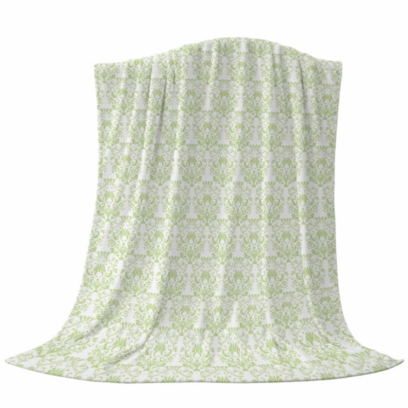 Baroque Pattern Throw Flannel Blanket Green Vintage Abstract Flowers Texture Super Soft Cozy Bed Blanket, Lightweight Plush Fuzzy Bed Throw for Bedroom Sofa Couch Living Room 40x50In,