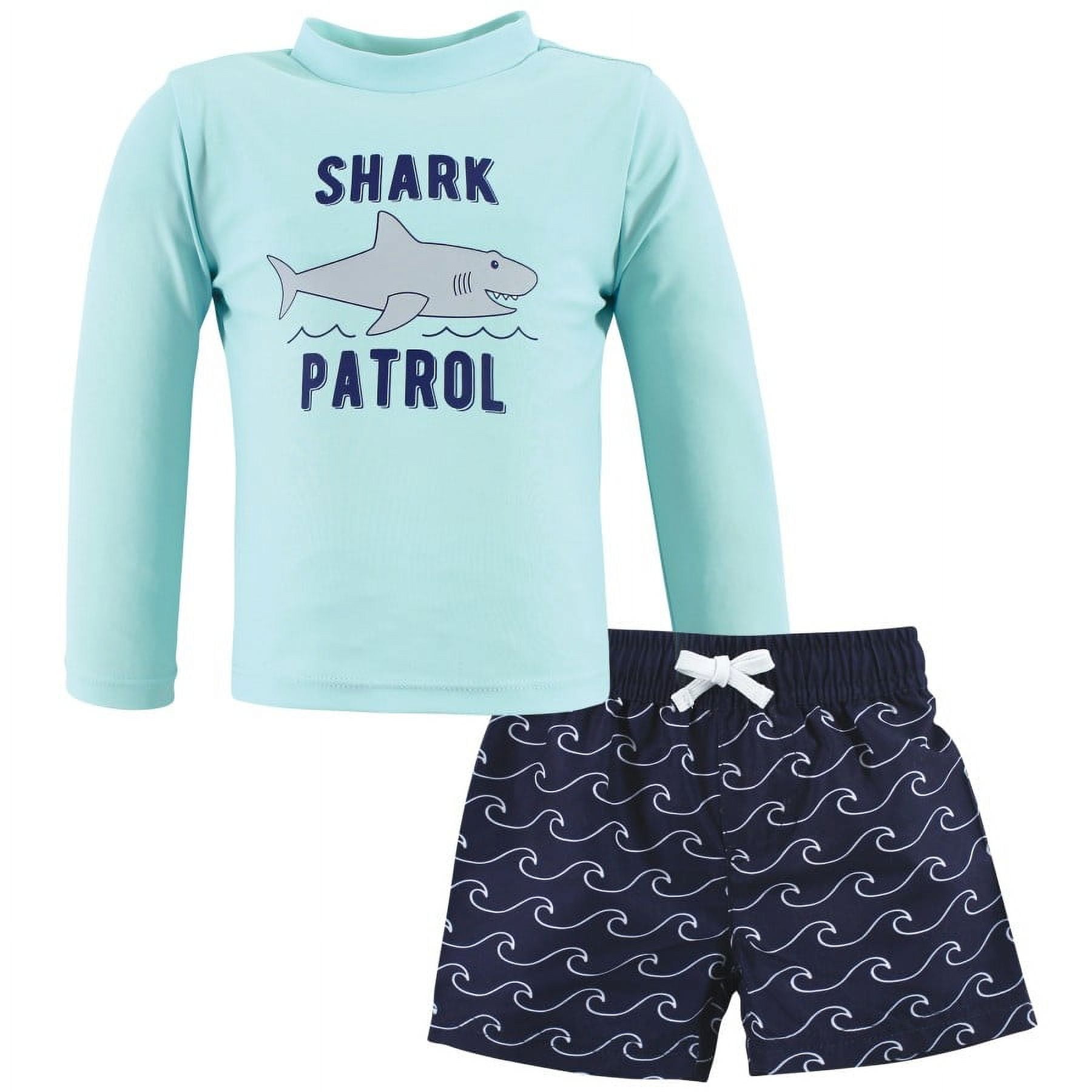 Hudson Baby Boys Swim Rashguard Set, Shark Patrol, 3-6 Months