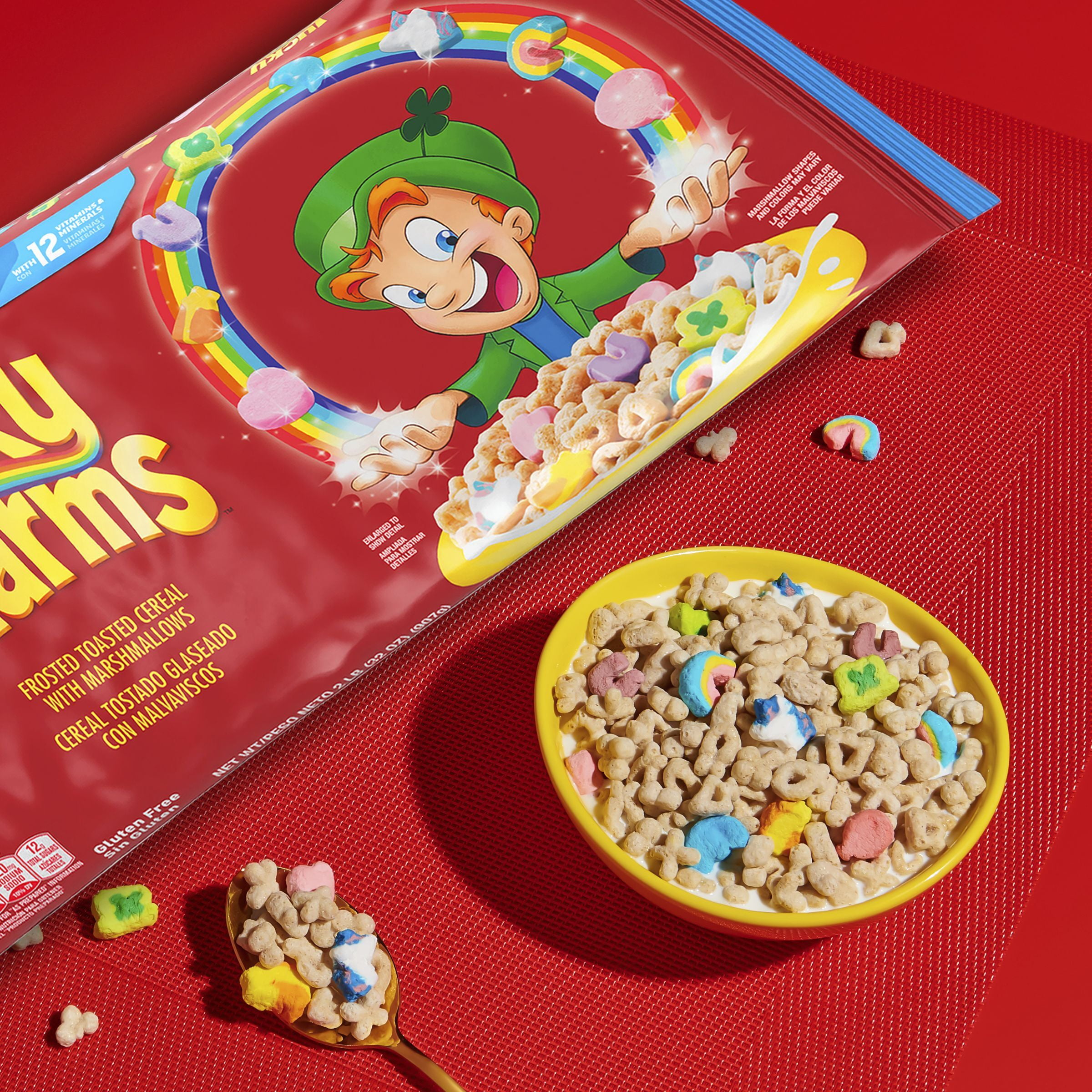 Lucky Charms Gluten Free Cereal with Marshmallows, Kids Breakfast Cereal  with Wh 
