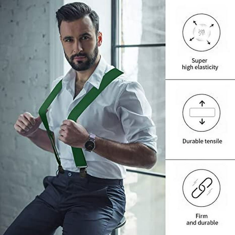 HL Mens Suspenders X-Back 2 Wide Adjustable Solid Straight Heavy Duty Clip  Suspenders for Men
