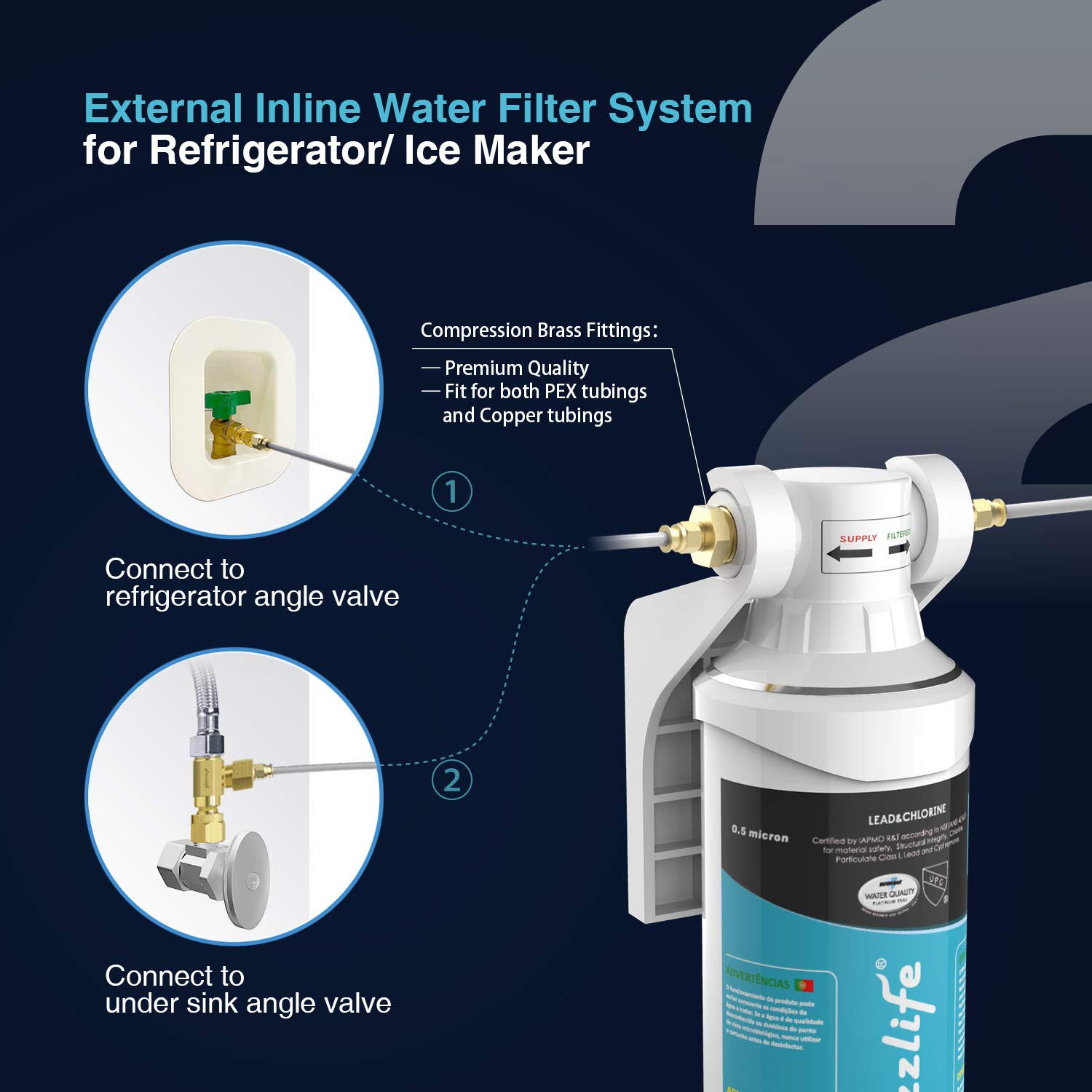 Frizzlife MS99 Inline Water Filter System for Refrigerator, Ice Maker, Under Sink - image 5 of 6