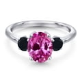 thumbnail image 3 of Gem Stone King 925 Sterling Silver Pink Created Sapphire and Black Onyx Engagement Ring for Women | 1.44 Cttw | Oval 9X7MM | Gemstone September Birthstone | Size 8, 3 of 6
