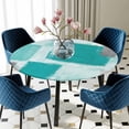 thumbnail image 5 of Elastic Fitted Round Tablecloth, Turquoise Grey Ombre Waterproof Stretch Table Cover for 36"-44" Tables, Farmhouse Abstract Mottled Art Washable Outdoor Tablecloths for Patio, Picnic, Camping, 5 of 9