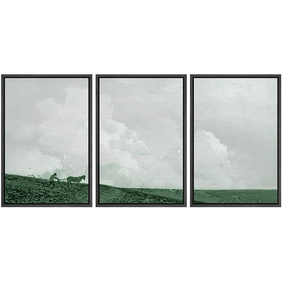 IDEA4WALL Framed Canvas Print Wall Art Set Pastel Watercolor Farmer Horse Landscape Nature Modern Art Rustic Scenic Multicolor for Living Room, Bedroom, Office - 16"x24"x3 Black