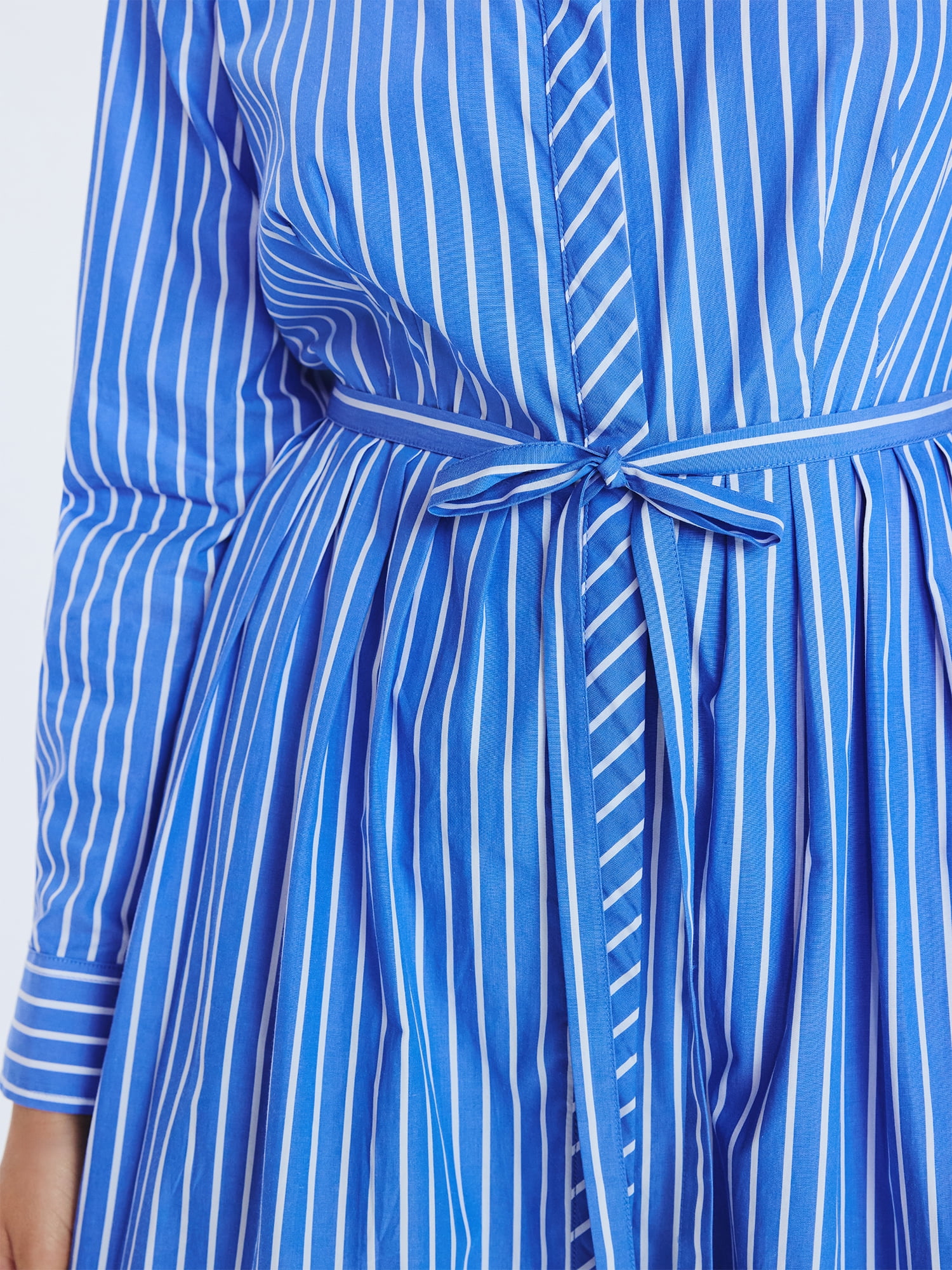 Free Assembly Women's and Women's Plus Pleated Cotton Midi Shirtdress with Long Sleeves, Sizes XS-4X