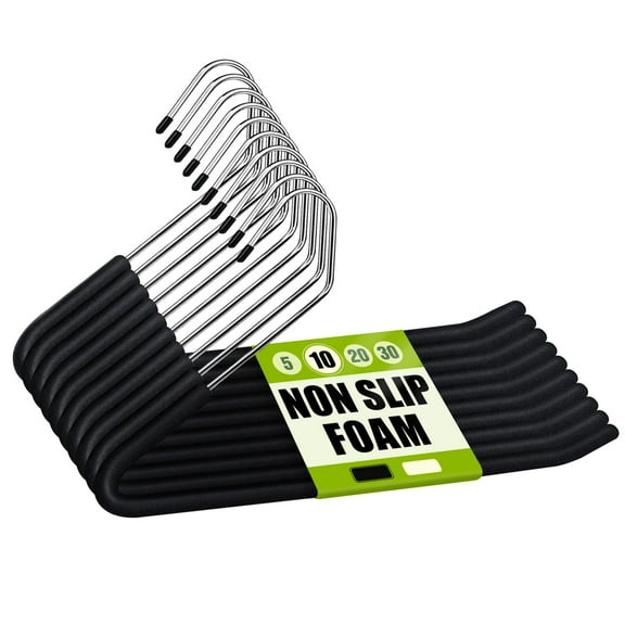 Non Slip Padded Pants Hangers Chrome Plated Heavy Duty Space Saving Open Ended Design for Closet Organization Black 10 Pack