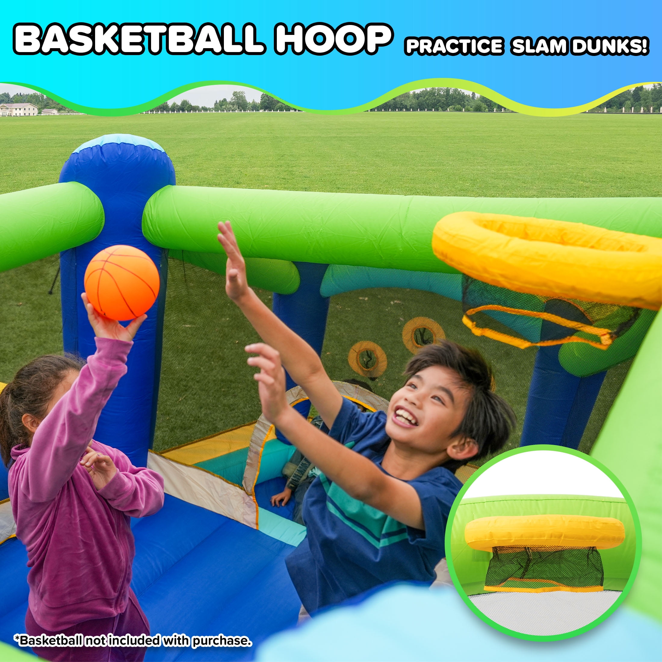 Sportspower My 1st Jump N Play Inflatable Bounce House - Ball Pit & Hoop - 132"x138"x81.6"