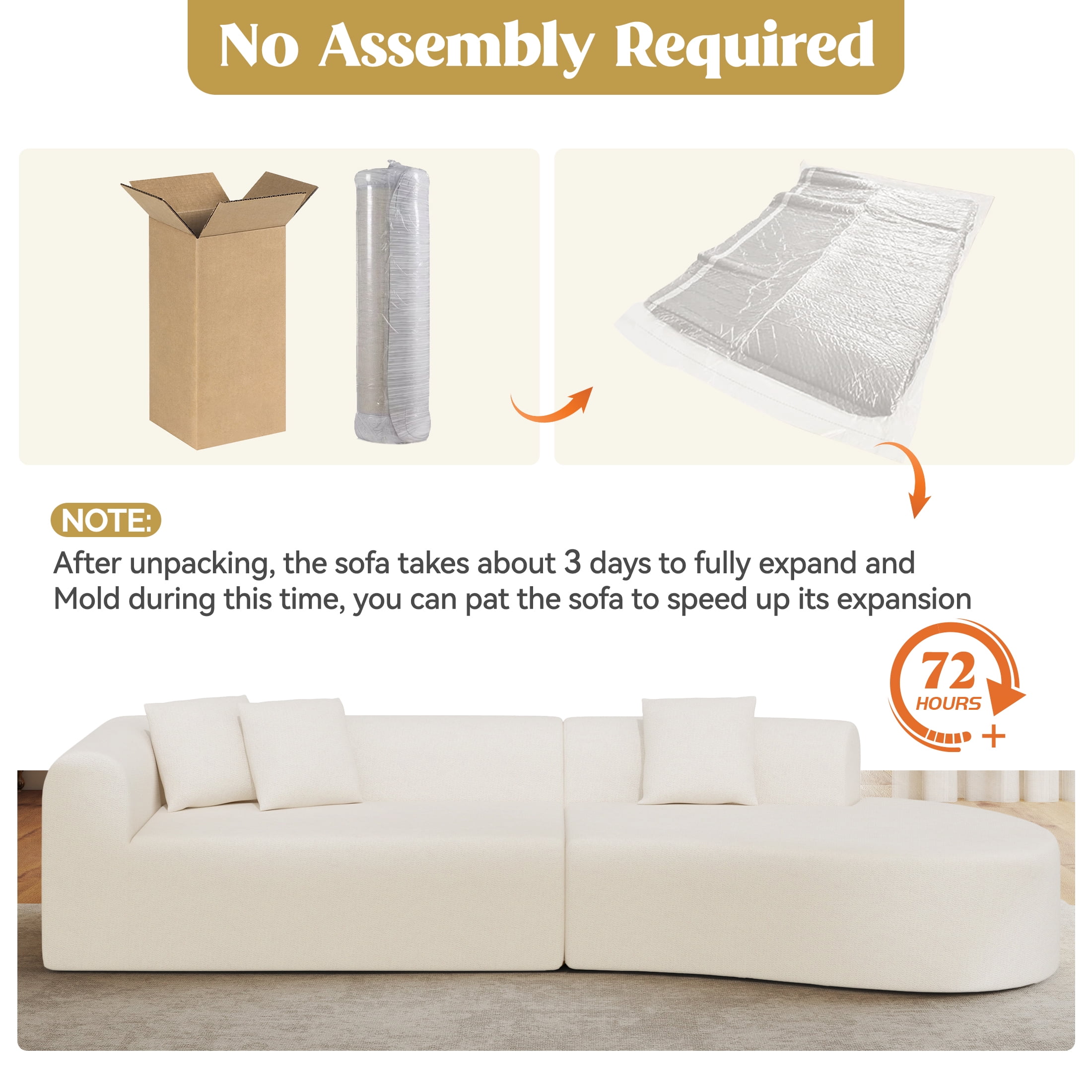 Hawsaiy 126" Oversized Modular Sectional Sofa, Modern Deep Seat Curved Cloud Couch, Soft Chenille Upholstered Sofa for Living Room, Beige, No Assembly
