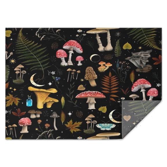 Red Mushroom Leaf Black Pattern Rectangle Tablecloth 60"x84",Waterproof Polyester Rectangle Table Cloth, Wipeable Spillproof Polyester Tablecloth for Dining, Camping, Indoor and Outdoor