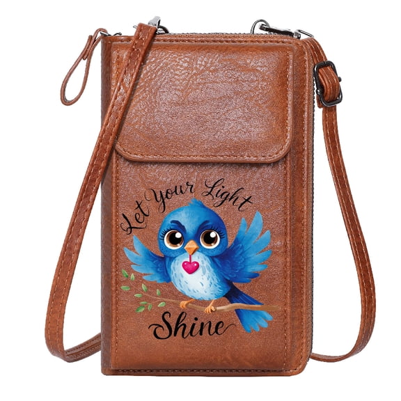 OIDERY Cell Phone Wallet Purses Women's Clutch Purse blue bird whimsical style pink heart Adjustable Strap Long Purse for Gift