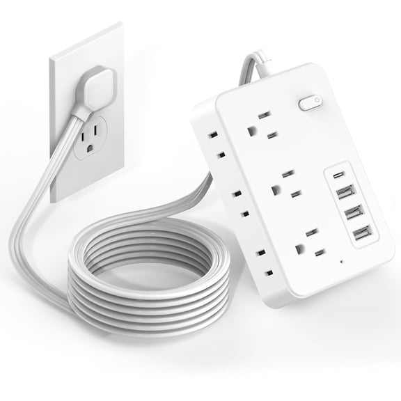 Surge Protector Power Strip with 5-Foot Flat Plug Extension Cord, 6 Wide Outlets and 4 USB Ports (1 USB-C), with On/Off Switch, Overload Protection, Dual Voltage 110V/220V, US Plug for Home Office