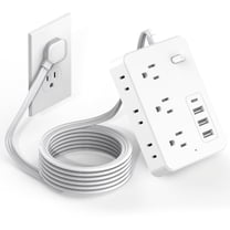 Surge Protector Power Strip with 5-Foot Flat Plug Extension Cord, 6 Wide Outlets and 4 USB Ports (1 USB-C), with On/Off Switch, Overload Protection, Dual Voltage 110V/220V, US Plug for Home Office
