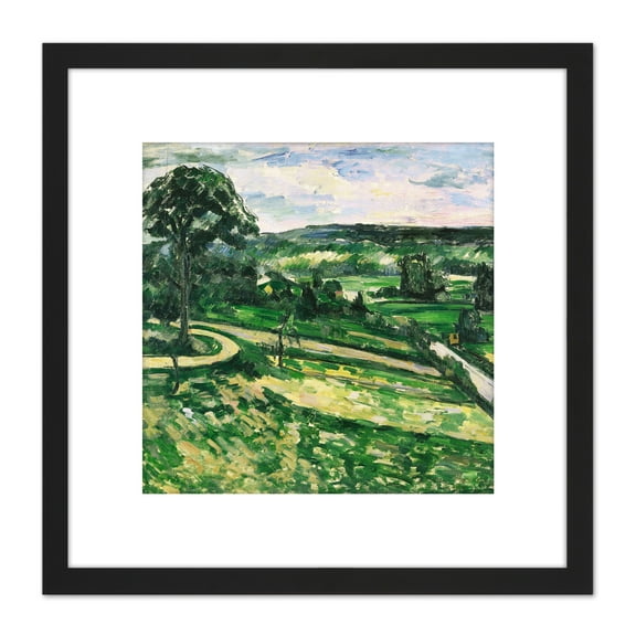 Paul Cezanne The Tree By The Bend Cropped 8X8 Inch Square Wooden Framed Wall Art Print Picture with Mount