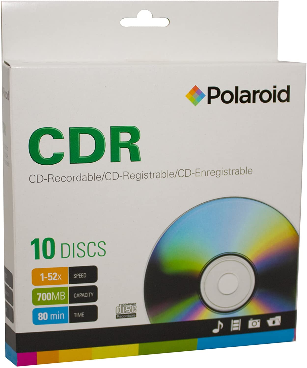 Polaroid PRCDRD0010J CDR 700MB 80Minute 52x Recordable Media Disc, 10