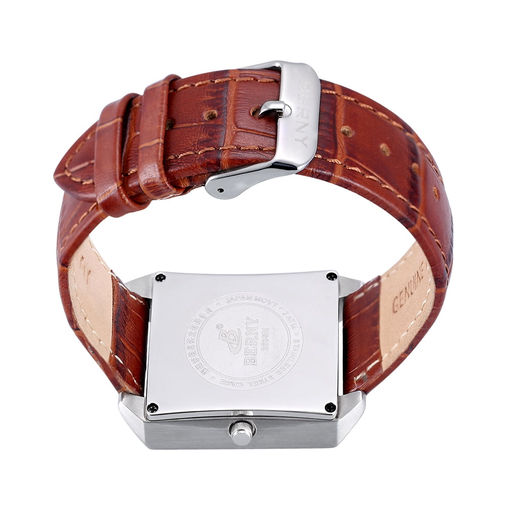 BERNY Square Watches for Men, Vintage Quartz Analog Leather Watch with Date Calendar, Stainless Steel, Waterproof, Dress Mens Wrist Watch Gifts (Rose Gold)