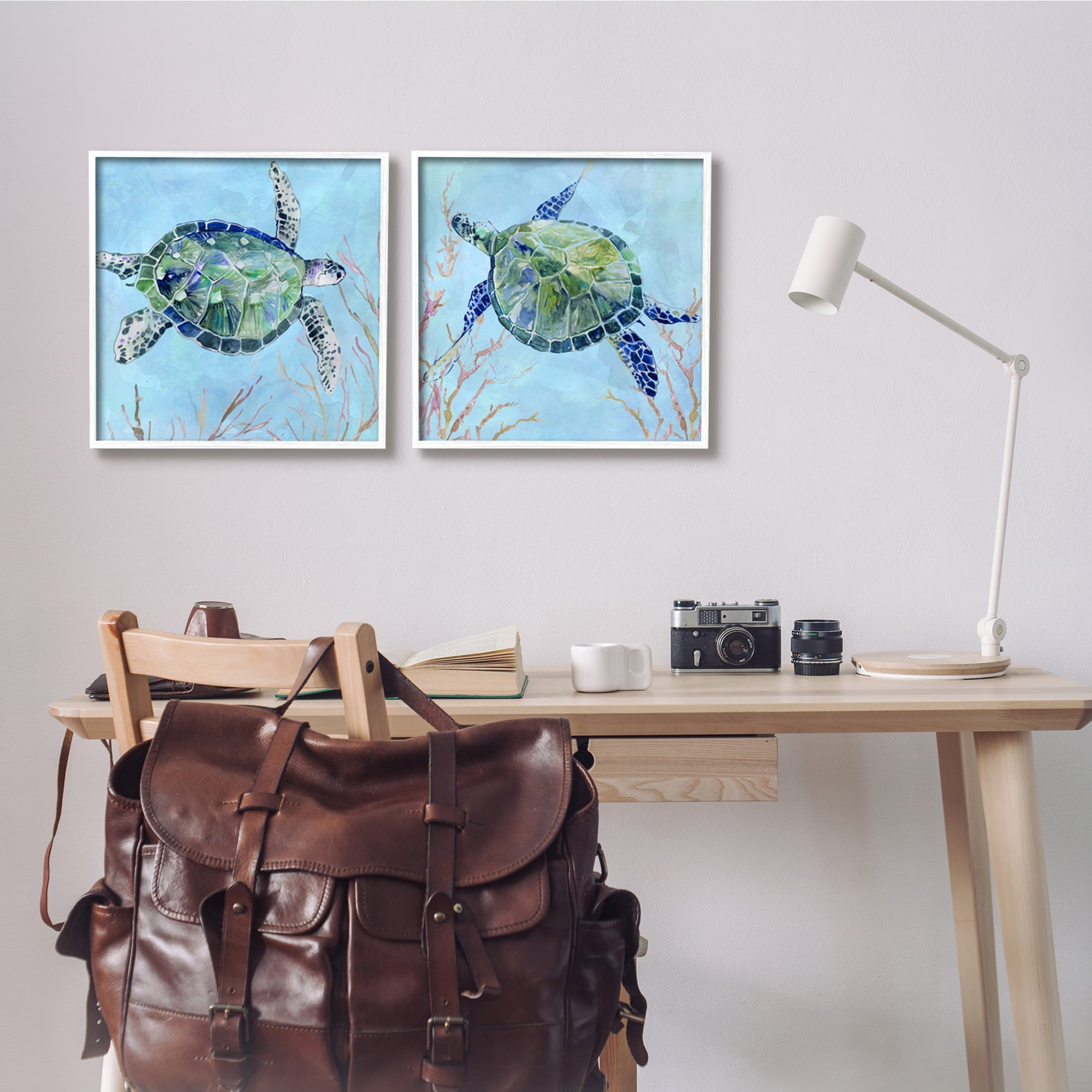 Stupell Indtries Abstract Blue Green Sea Turtles Deep Sea Coral,24 x 24,Design by Carol Robinson