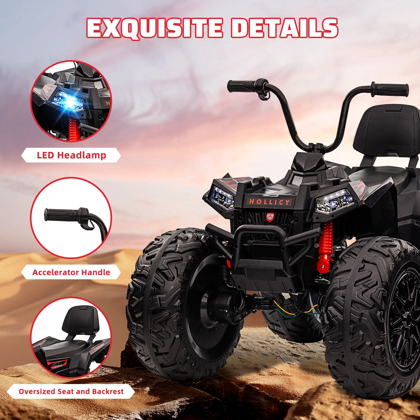 Accreate 24V Kids ATV, Two Seater Ride on Car 4WD Quad Electric Vehicle, 4x100W Powerful Engine