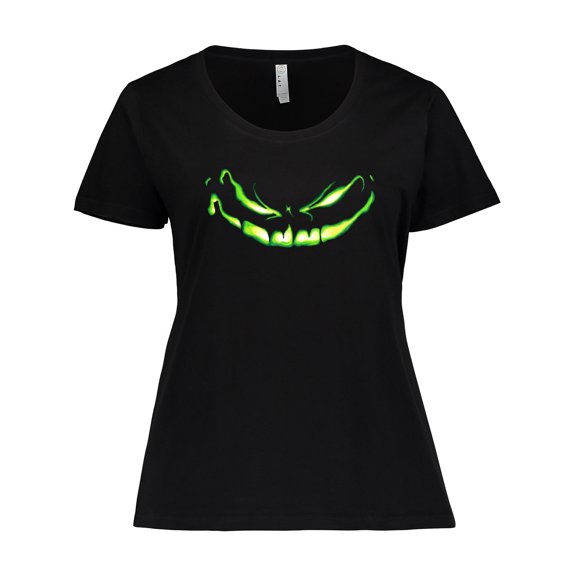 Inktastic Sinister Grinning Pumpkin Face in Lime Green Glow Women's Plus Size T-Shirt