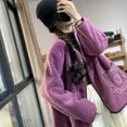 thumbnail image 4 of Abrigos de felpa para mujer, de manga larga, lisos, con diseño de encaje, cuello en V, cárdigans de polar, chaquetas vintage informales de gran tamaño, blusas holgadas para mujer, 4 of 4