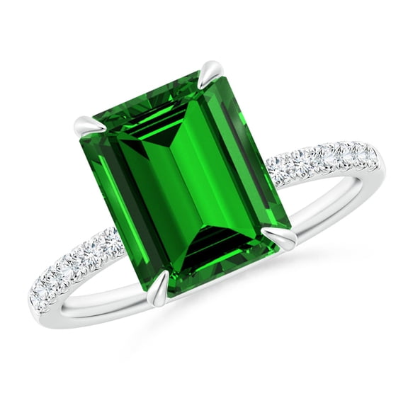 ANGARA Lab Grown 2.85 Ct Emerald-Cut Emerald Engagement Ring with Diamonds for Women in 14K White Gold (Size-10x8mm) | May Birthstone, Anniversary, Jewelry Gift for Women | Lab-Grown Emerald Ring