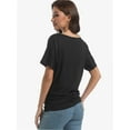 thumbnail image 2 of Womens Casual Dolman Boat Neck Short Sleeve T Shirts Ruched Tops Summer Lightweight Clothes, 2 of 6