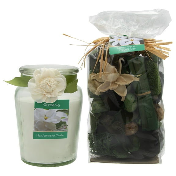 Classic White Gardenia 18oz Jar Candle and Potpourri Set