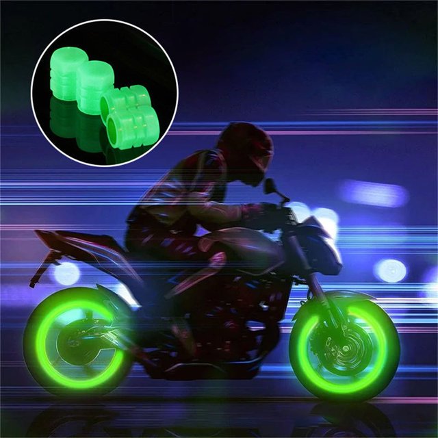Xihbxyly Juego de Tapas de Neumáticos Fluorescentes, Tapa de Válvula de Material Abs, Fácil Instalación, Ajuste Universal, Potenciador de Ciclismo Nocturno, Paquete de 4, Accesorios para Ruedas de Ve