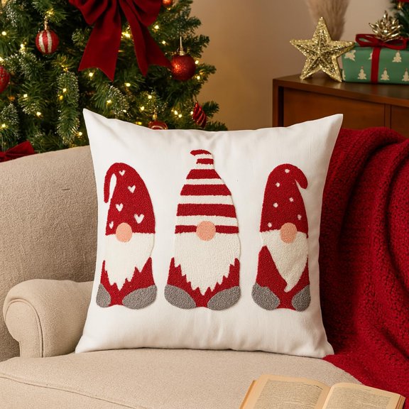 Fennco Styles Gold Velvet Christmas Filled Throw Pillow 18" X 18" - Refined Holly Berries Embroidered Cushion for Home, Winter Holidays Décor, and Special Occasion