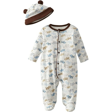 UPC: 0883953474407 | Little Me Baby Boys Footie and Hat White Print 3M