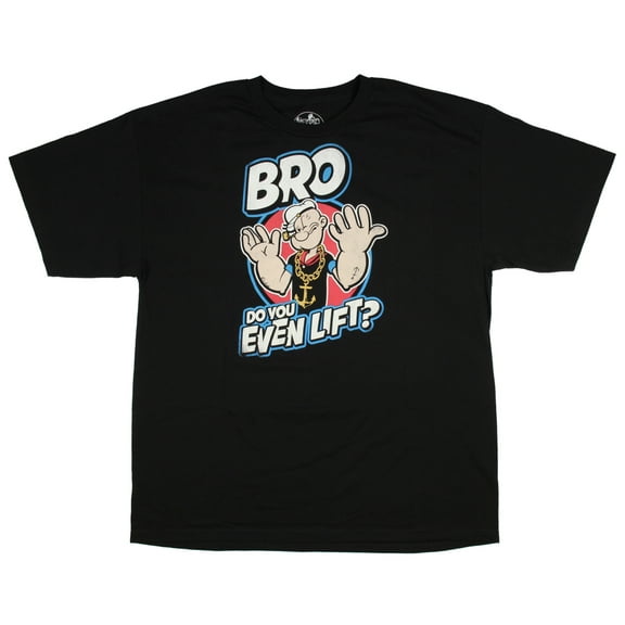 Popeye Mens Slightly Distressed Do You Even Lift Bro? Black T-Shirt (XX-Large)