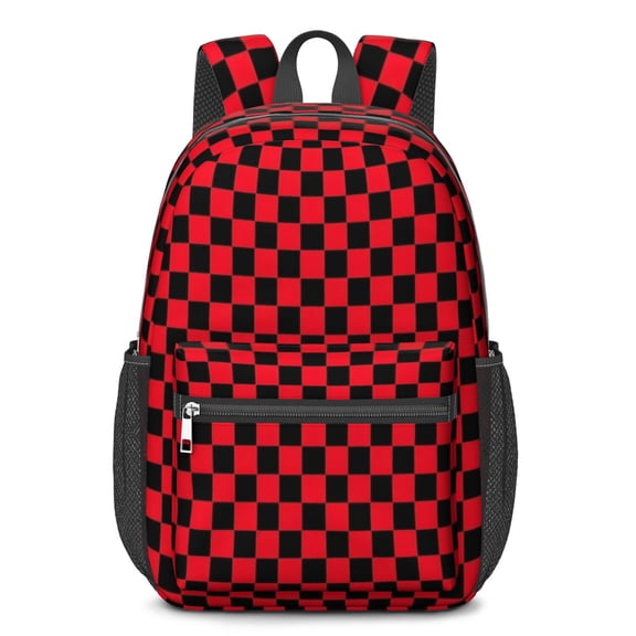 Red and Black Checkered Pattern 17" School Backpacks for Teens,Waterproof Oxford Fabric,S-Shape Padded Straps for School,Travel,Hiking,Camping