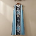 thumbnail image 6 of Jiueut Blue Black Floral Print Women's Summer Maxi Dress Sleeveless Crewneck Casual Linen Look Summer Dresses for Women Loose Beach Vacation Tank Dress with Pockets, L, 6 of 7