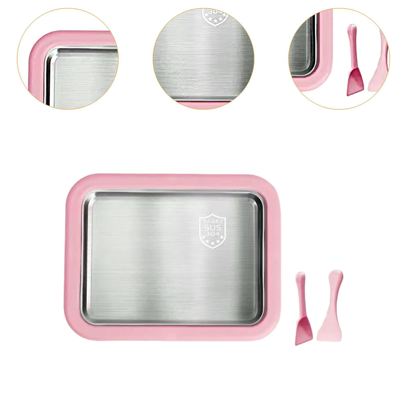 TISHITA Maker Ice Cream Homemade Tray Yogurt with 2 Spatulas Household Gelato Icecream Instant Cold Plate Pink