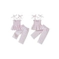 thumbnail image 2 of Toddler Kids Little Girl Checkered Outfit, 6 9 12 18 24 Months 2T 3T 4T 5T Tie Shoulder Shirred Babydoll Tops Elastic Waist Long Pants 2 Pcs Summer Clothing Set, 2 of 9