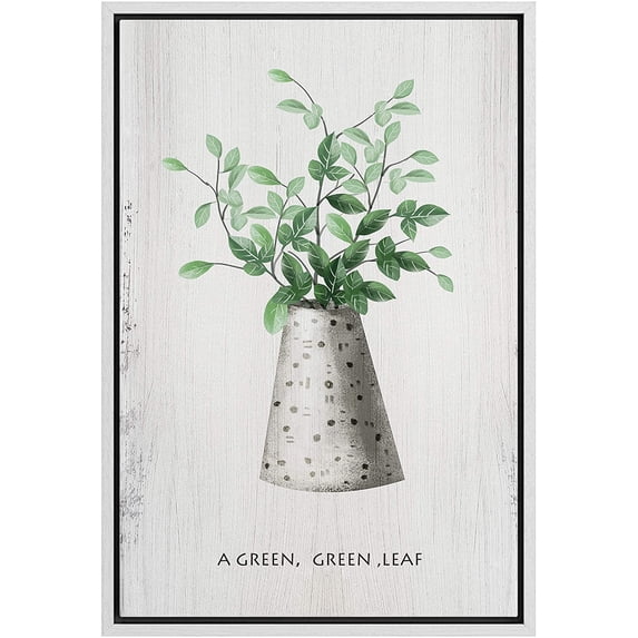 IDEA4WALL Framed Canvas Art Wall Decor Tropical Leaves in Ceramic Vase Botanical Plants Illustrations Modern Art Decorative Elements Relax/Calm for Dorm Home Office - 24"x36"