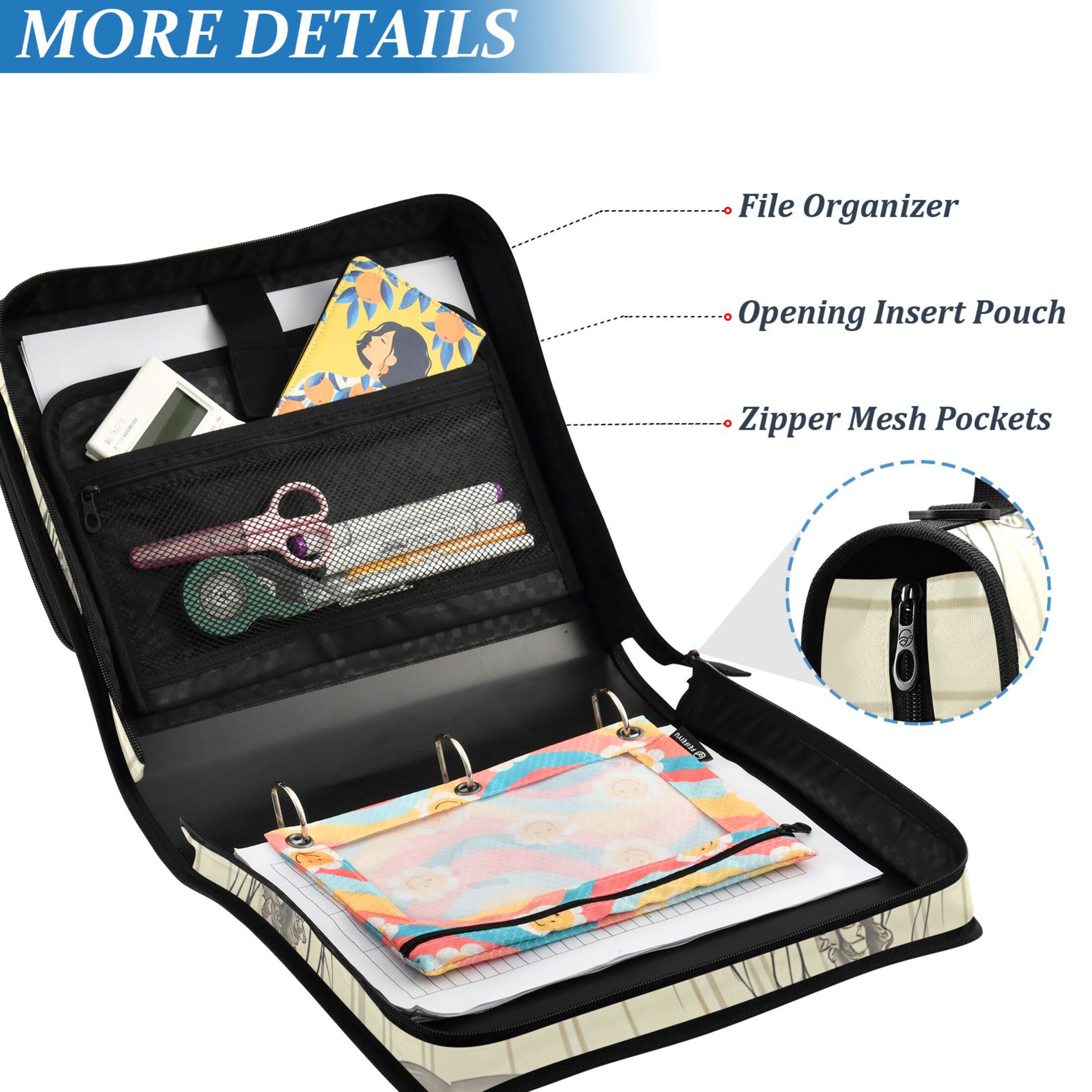 ALAZA Zipper Binder Retro Jellyfish Stripes 3 Ring Trapper Keeper File Folder Organizer Bag