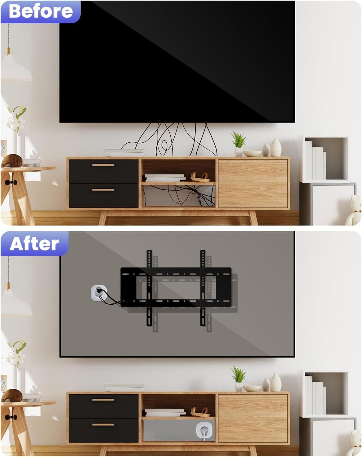 in-Wall Cable Management Kit, TV Cord Hider for Wall Mounted TV, Includes Power & Low Voltage Cables Management, Wall Cable Concealer Kit with Hole Saw Drill Attachment