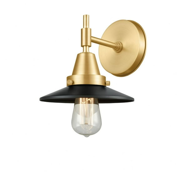 447-1W-SG-M6-BK-Innovations Lighting-Railroad - 1 Light Wall Sconce-7.25 Inches Tall and 8 Inches Wide-Satin Gold Finish-Matte Black Shade Color