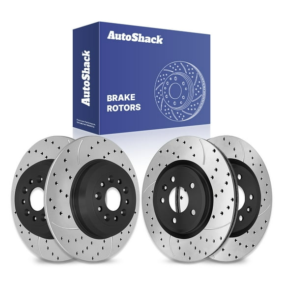 AutoShack Front & Rear Drilled & Slotted Brake Rotors | Replacement for Lincoln MKT 2009-2012 MKS 2009-2019 Ford Flex 2010-2019 Taurus 2011-2019 Explorer AWD | E-Coated | 4-PC Set | ShadowGuard