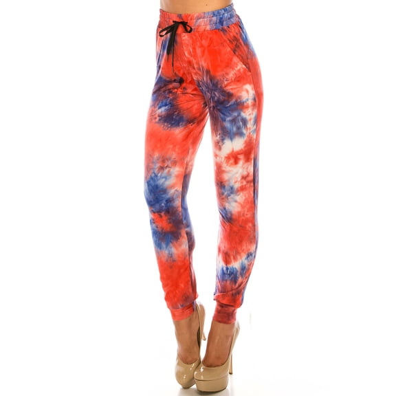 World of Leggings Buttery Smooth Red and Blue Tie Dye Joggers - Medium