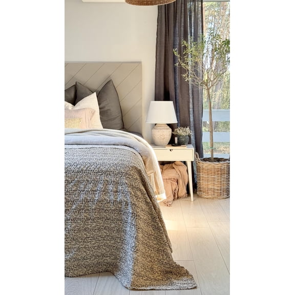 Hand Block Print Beige Kantha Quilt: Indian Floral Bedding